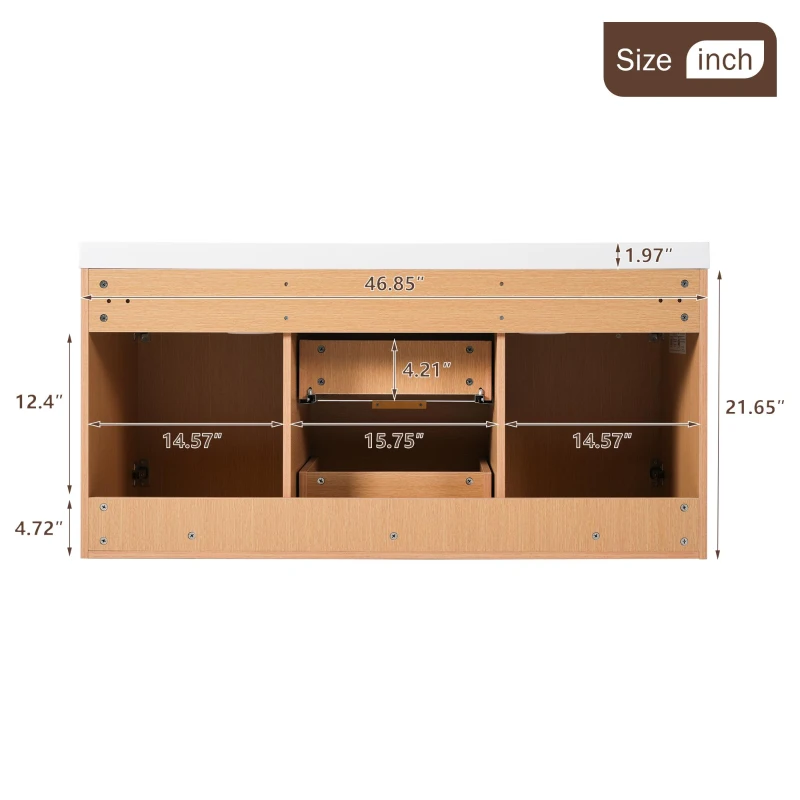 Double Sink Bathroom Vanity with Soft-Close Doors, Wall-Mounted Floating Cabinet with Divided Drawers, 47'' L x 19.5'' W x 23.5'' H, Wood