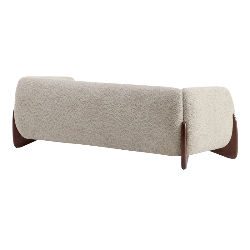 Bouclé Sherpa Sofa with Removable Seat Cushions and Spring Support, Upholstered Lounge Sofa with Wood Legs, 82.5'' L x 32'' W x 27'' H, Almond