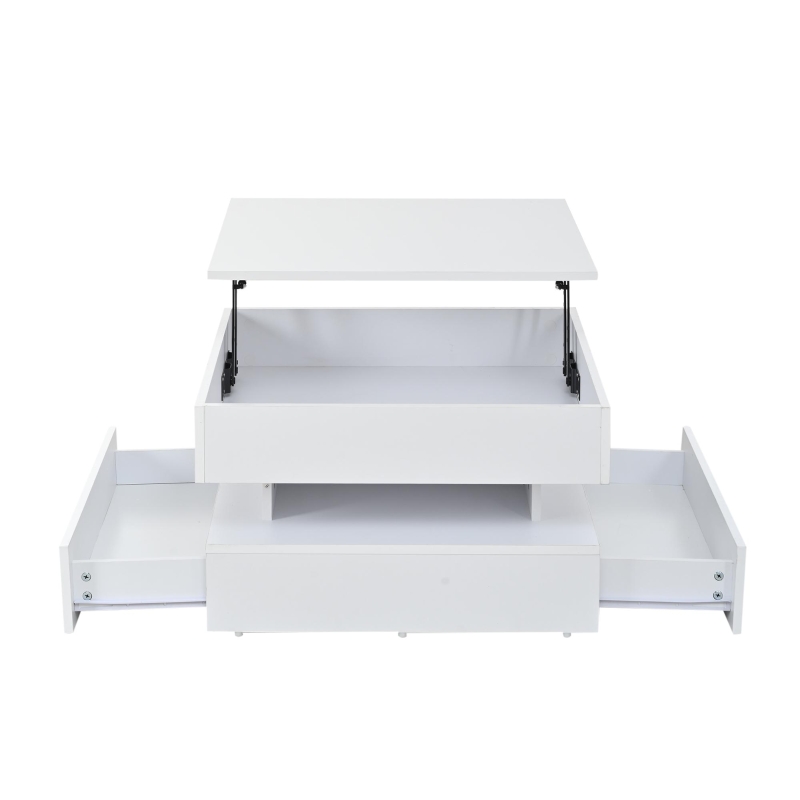 Lift-Top Coffee Table with App-Controlled LED Lighting and Liftable Top, Compact Center Table with 2 Drawers, 25.5" L x 25.5" W x 15" H, White