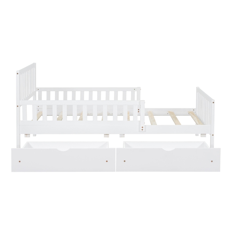 Twin Wood Platform Bed with 2 Under-Bed Storage Drawers, Solid Bed Frame for Children or Restless Sleepers, 77.5'' L x 42'' W x 34.5'' H, White