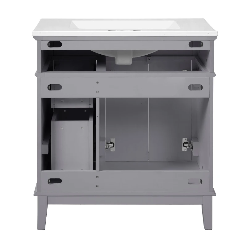 Free-Standing Bathroom Vanity with Ceramic Undermount/Drop-In Sink, Modern Storage Cabinet for Small Condos, 30'' L x 18'' W x 34'' H, Grey