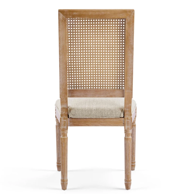 Set of 2 Dining Chairs with Rectangular Cane Backrest and Fluted Legs, Vintage Dining Seating with Rubberwood Frame, 20'' L x 22'' W x 39.5'' H, Beige