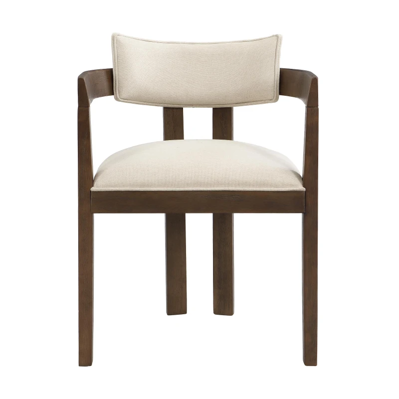 Set of 2 Dining Chairs with Armrests and Rubber Wood Frame, Walnut Dining Seating with Polyester Upholstery, 22.5'' L x 23.5'' W x 31'' H, Walnut