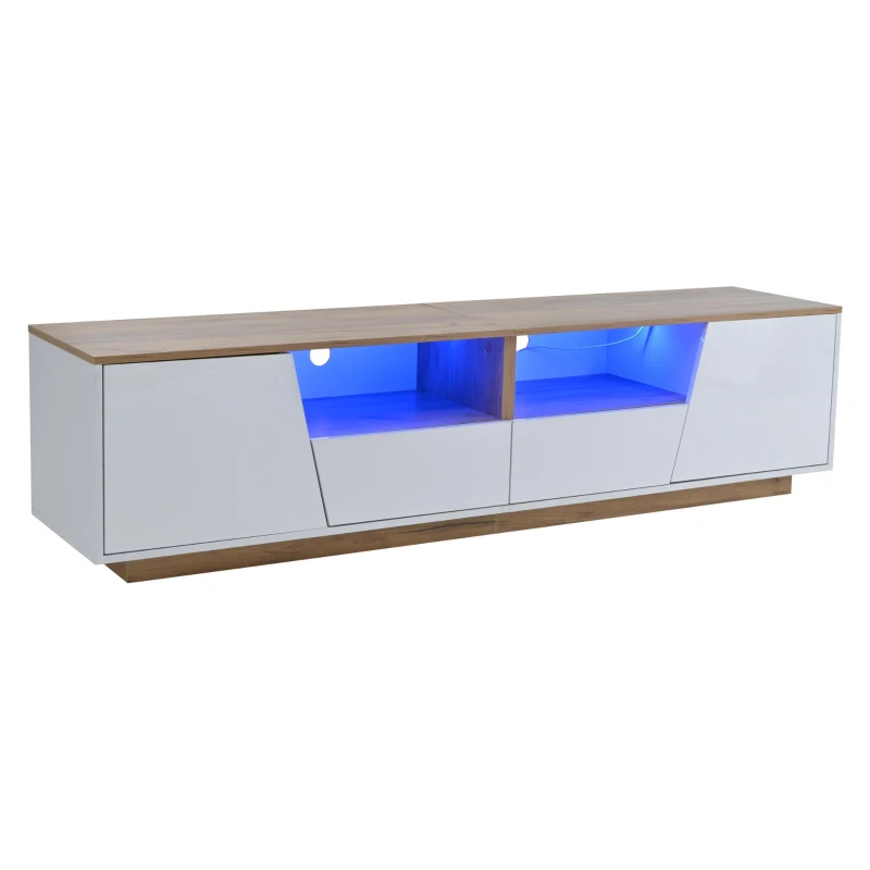 Stylish TV Cabinet with App-Controlled LED Lighting and High-Gloss Front, Freestanding TV Stand with 2 Drawers, 65" L x 15.5" W x 17.5" H, White