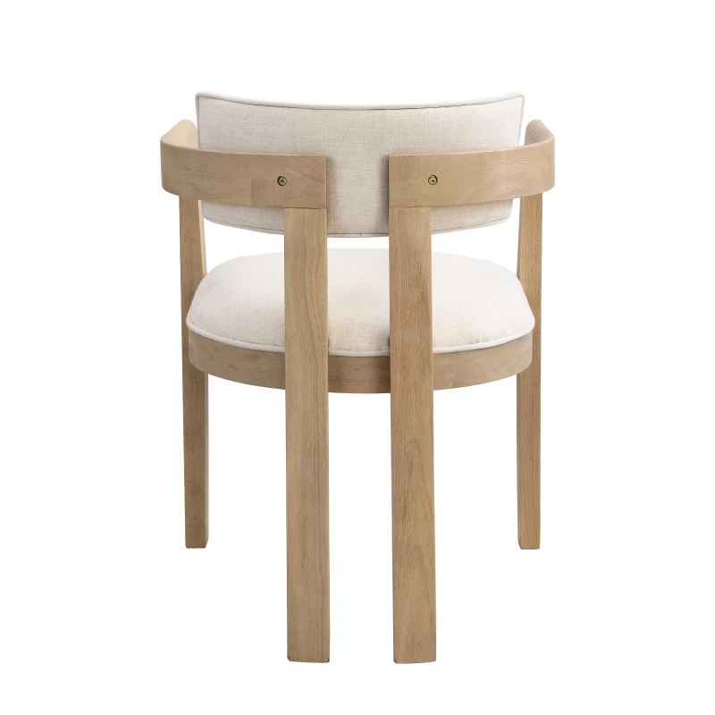 Set of 2 Dining Chairs with Armrests and Rubber Wood Frame, Wooden Dining Seating with Low-Maintenance Fabric, 22.5'' L x 23.5'' W x 31'' H, Beige