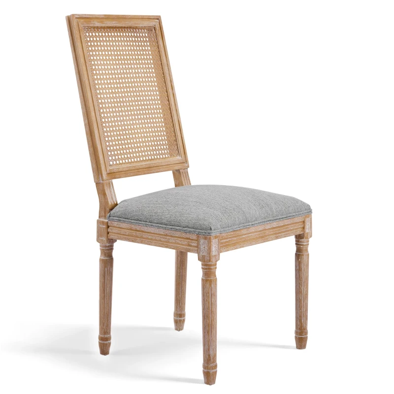 Set of 2 Dining Chairs with Padded Seats and Cane Backrest, Cane Back Dining seating with Rubberwood Frame, 20'' L x 22'' W x 39.5'' H, Grey+Green