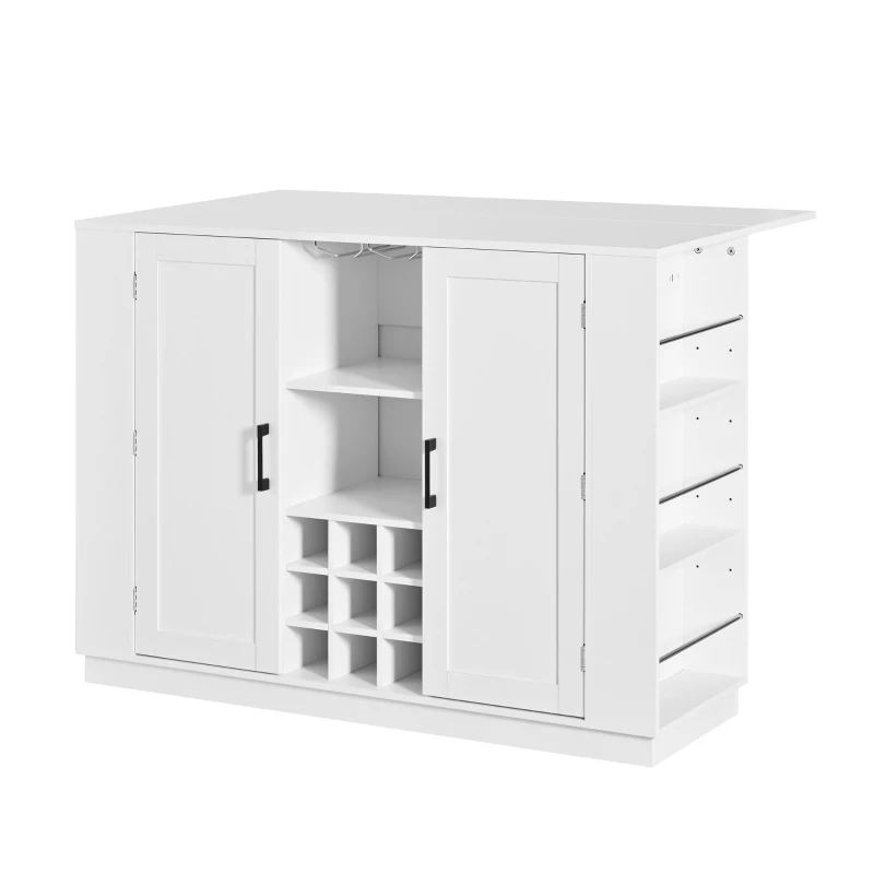 Counter-Height Kitchen Island with Built-In Power Outlet, Versatile Center Island with Wine Stemware Holder, 47" L x 15.5" W x 34.5" H, White