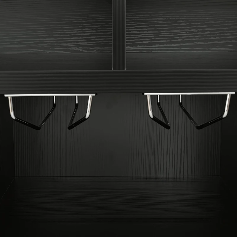 Multifunctional Bar Table with App-Controlled LED Lighting, Stylish Kitchen Island with Extendable Rolling Top, 47" L x 15.5" W x 36.5" H, Black+Natural