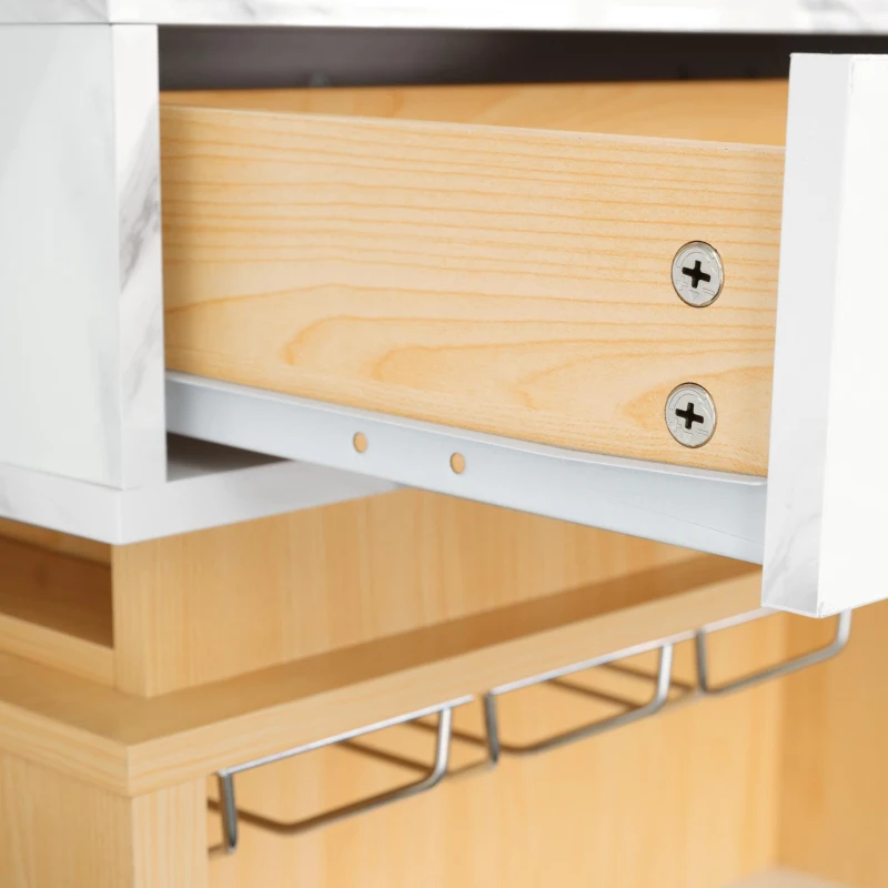 Modern Bar Table with 4-in-1 Extendable Pull-Out Table and Lockable Wheels, Kitchen Island with Adjustable Shelf, 82.5" L x 32.5" W x 28" H, White