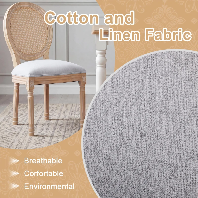 French Country-Inspired Dining Chair Set for 2 with Plush Upholstered Seats, Elegant Side Chair Set with Fluted Legs, 19" L x 22.5" W x 38" H, Light Grey