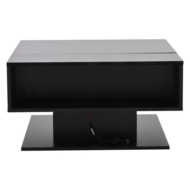 Hydraulic Lift Coffee Table with App-Controlled LED Lighting, Versatile Center Table with Hidden Storage, 29.5" L x 31.5" W x 21" H, Black