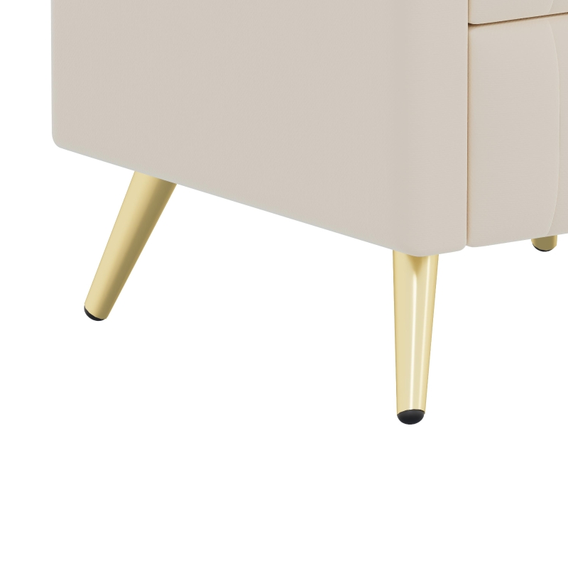 Upholstered Nightstand with 3 Drawers, Marble-Effect Top and Metal Legs, Beige Beside Table with Plywood Frame, 16.5'' L x 16.5'' W x 22'' H, Beige