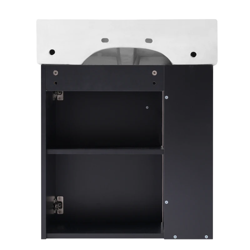 Modern Floating Bathroom Vanity with Ceramic Basin and Side Storage, Cabinet with Rose Golden Handle, 21.5" L x 12" W x 26.5" H, Black