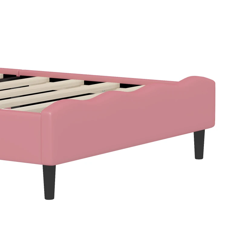 Twin Princess Platform Bed with Crown-Shaped Tufted Headboard, Crown Fantasy Bed Frame with Plywood Frame, 77.5'' L x 41'' W x 48.5'' H, Pink