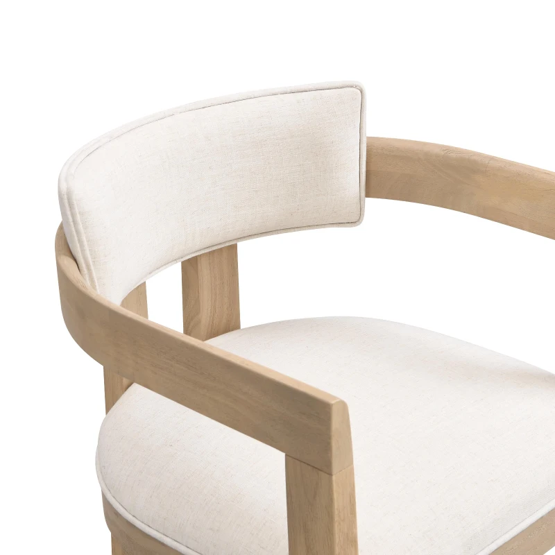 Set of 2 Dining Chairs with Armrests and Rubber Wood Frame, Wooden Dining Seating with Low-Maintenance Fabric, 22.5'' L x 23.5'' W x 31'' H, Beige