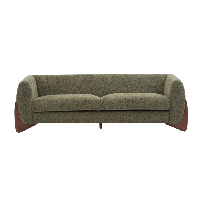 Plush Oversized Lounge Sofa with Removable Seat Cushions, Bouclé Sherpa Sofa with Wedge Feet, 82.5'' L x 32'' W x 27'' H, Olive Green