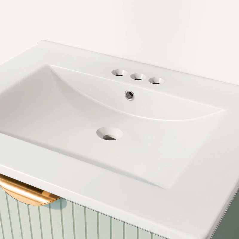 Modern Wall-Mounted Bathroom Vanity with 2 Drawers, Space-Saving Design for Small Bathrooms, 24" L x 18" W x 23" H, Green
