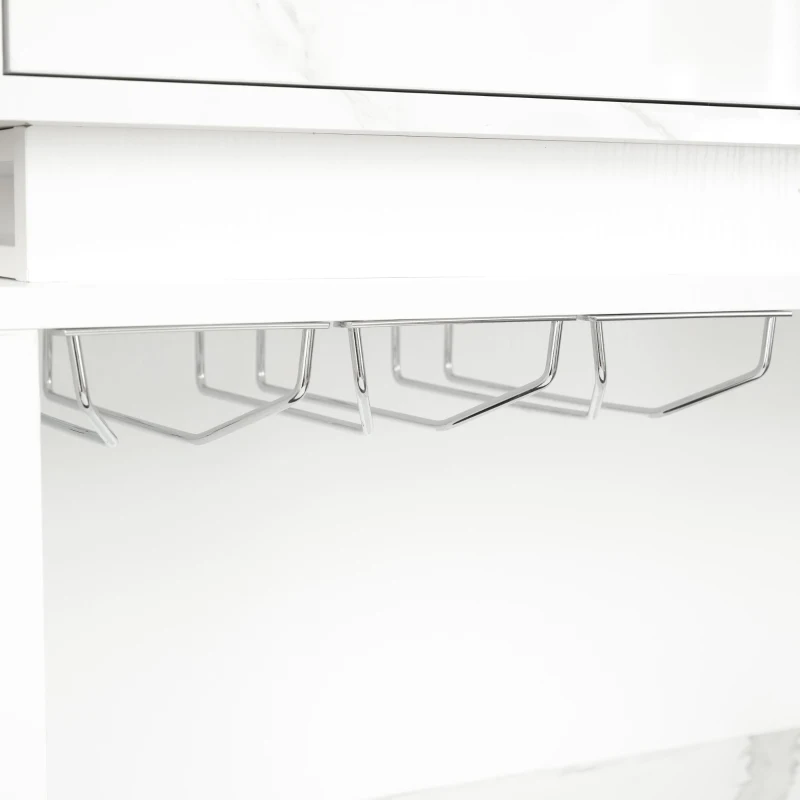 Modern Bar Table with 4-in-1 Extendable Pull-Out Table and Lockable Wheels, Kitchen Island with Adjustable Shelf, 82.5" L x 32.5" W x 28" H, White
