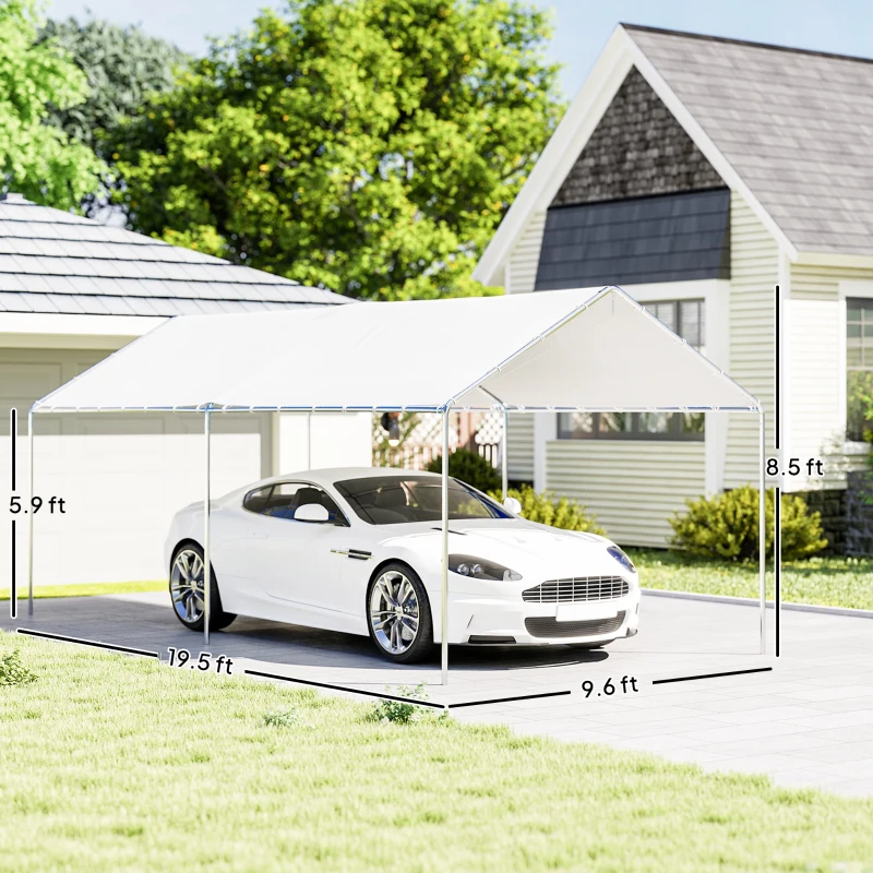 Outsunny 9.6' x 19.5' Carport Heavy Duty Galvanized Car Canopy w/ Included Anchor Kit, 3 Reinforced Steel Cables, White