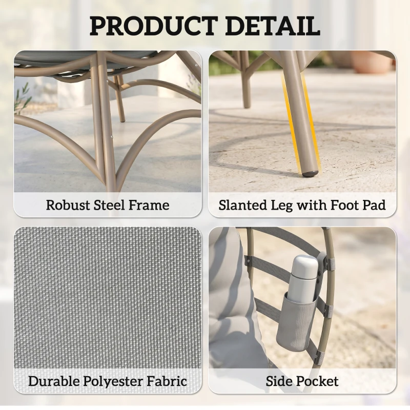 Outsunny Egg Chair, Patio Lounge Chair, Foldable Basket Chair with Large Seat Cushion, Side Pocket, Light Grey