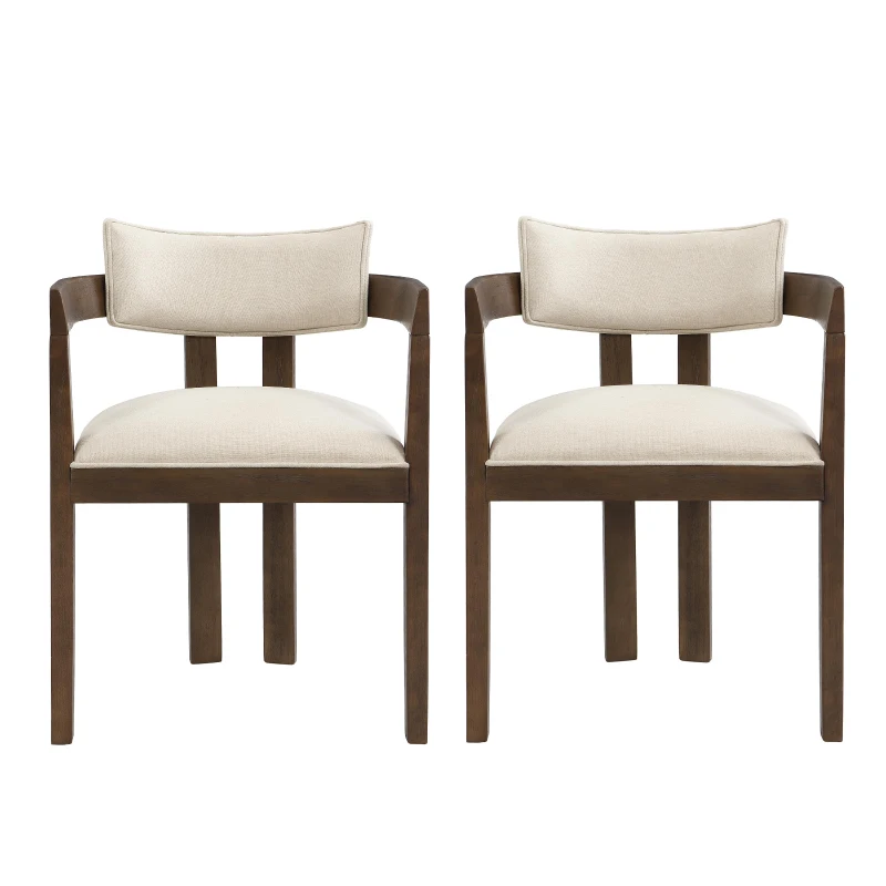 Set of 2 Dining Chairs with Armrests and Rubber Wood Frame, Walnut Dining Seating with Polyester Upholstery, 22.5'' L x 23.5'' W x 31'' H, Walnut