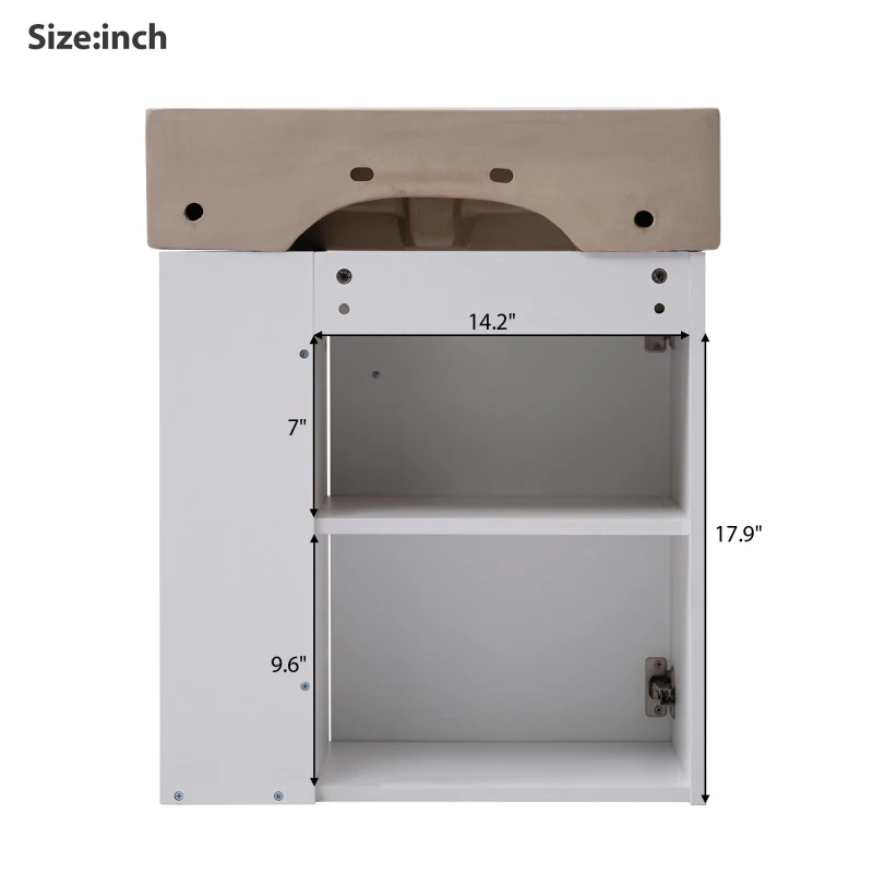 Modern Floating Bathroom Vanity with Ceramic Basin and Right Side Storage, Cabinet with Rose Gold Handle, 21.5" L x 12" W x 26.5" H, White