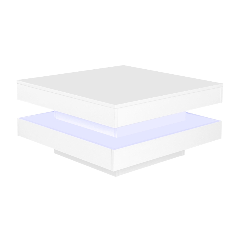 Square High-Gloss Coffee Table with App-Controlled LED Lighting, Modern Center Table with Double-Layer Storage, 27.5" L x 27.5" W x 14" H, White