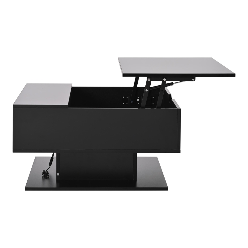 Hydraulic Lift Coffee Table with App-Controlled LED Lighting, Versatile Center Table with Hidden Storage, 29.5" L x 31.5" W x 21" H, Black