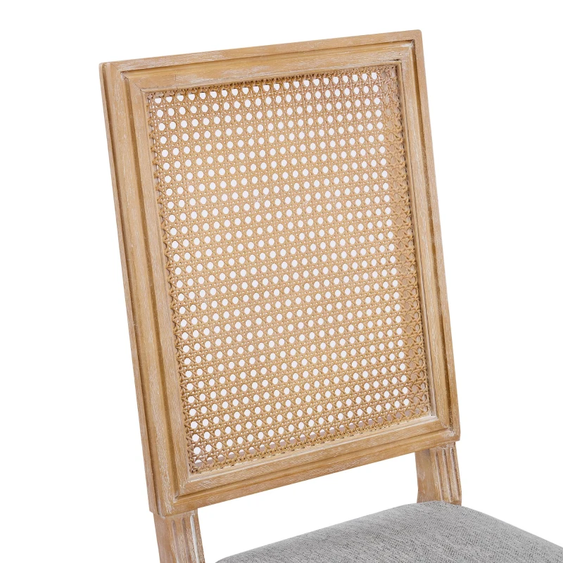 Set of 2 Dining Chairs with Padded Seats and Cane Backrest, Cane Back Dining seating with Rubberwood Frame, 20'' L x 22'' W x 39.5'' H, Grey+Green