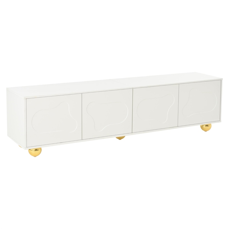 Cloud-Shaped TV Cabinet with 2 Cabinets (4 Doors) and 5 Support Legs, Spacious TV Stand with Ample Storage, 65" L x 15.5" W x 17.5" H, White