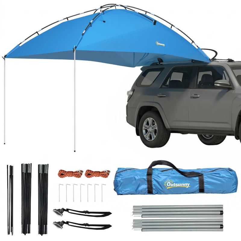 Outsunny Car Awning Camping Tailgate Tent for SUV, 3000mm Waterproof Car Side Awning with Carry Bag, Light Blue