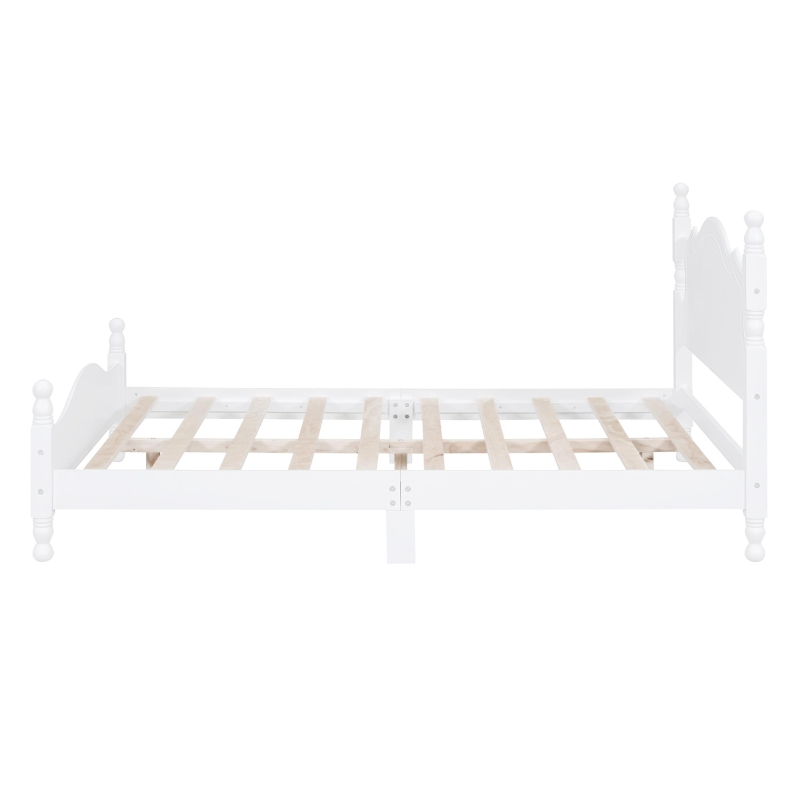Full Size Platform Bed with 10 Plywood Slats and Wood-Finished Headboard, Retro-Style Bed Frame with Plywood, 80'' L x 56'' W x 39.5'' H, White