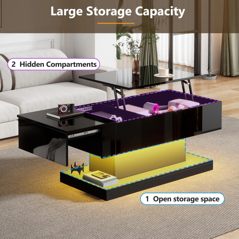 Lift-Top Coffee Table with Sliding Extendable Desktop, Space-Saving Center Table with Height-Adjustable Lift, 39.5" L x 19.5" W x 17.5" H, Black