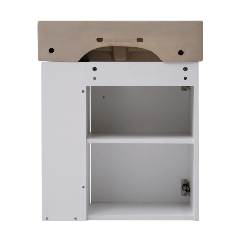 Modern Floating Bathroom Vanity with Ceramic Basin and Right Side Storage, Cabinet with Rose Gold Handle, 21.5" L x 12" W x 26.5" H, White