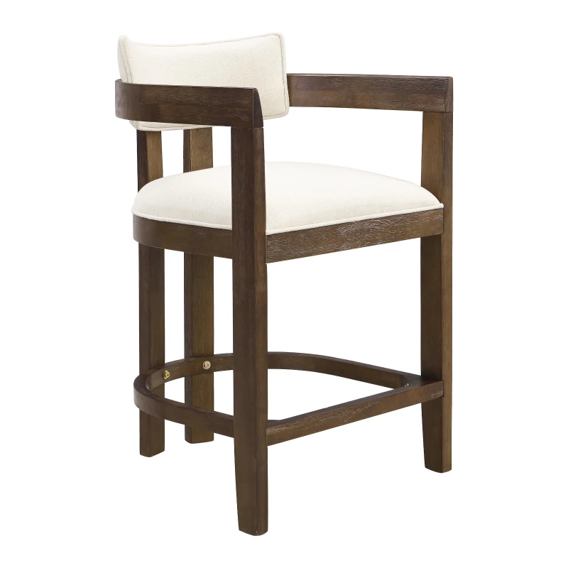 Counter-Height Bar Stools with Curved Solid-Wood Backrest, Upholstered Kitchen Stools with Wooden Legs, 22.5'' L x 24'' W x 36'' H, Beige+Walnut