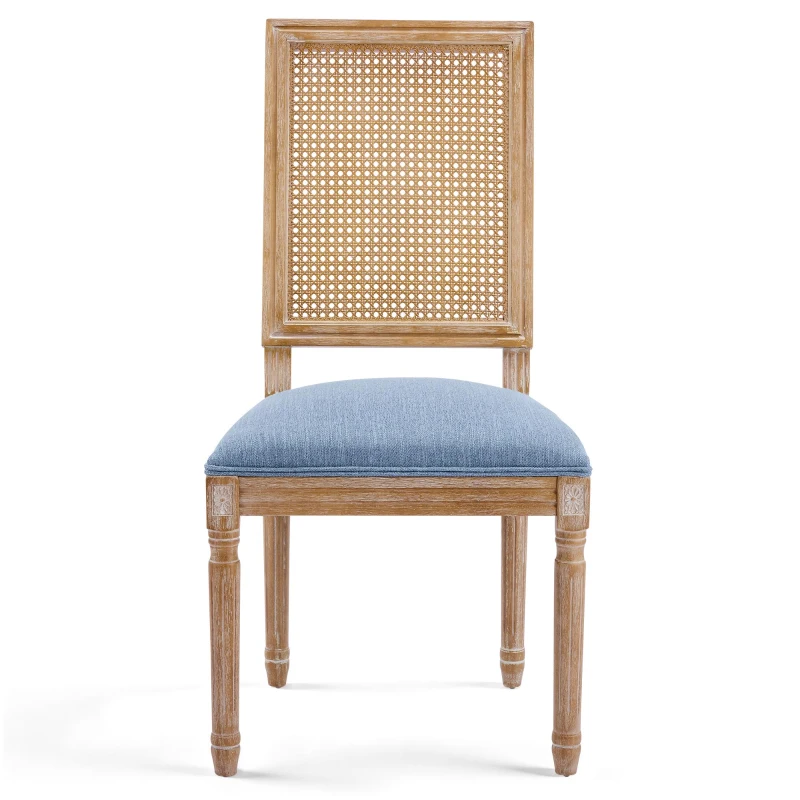 Set of 2 Dining Chairs with Eco-Friendly Rubberwood Frame, Upholstered Dining Seating with Slender Fluted Legs, 20'' L x 22'' W x 39.5'' H, Blue