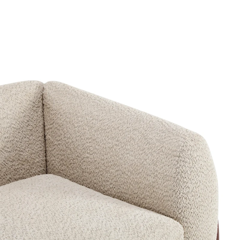 Bouclé Sherpa Sofa with Removable Seat Cushions and Spring Support, Upholstered Lounge Sofa with Wood Legs, 82.5'' L x 32'' W x 27'' H, Almond