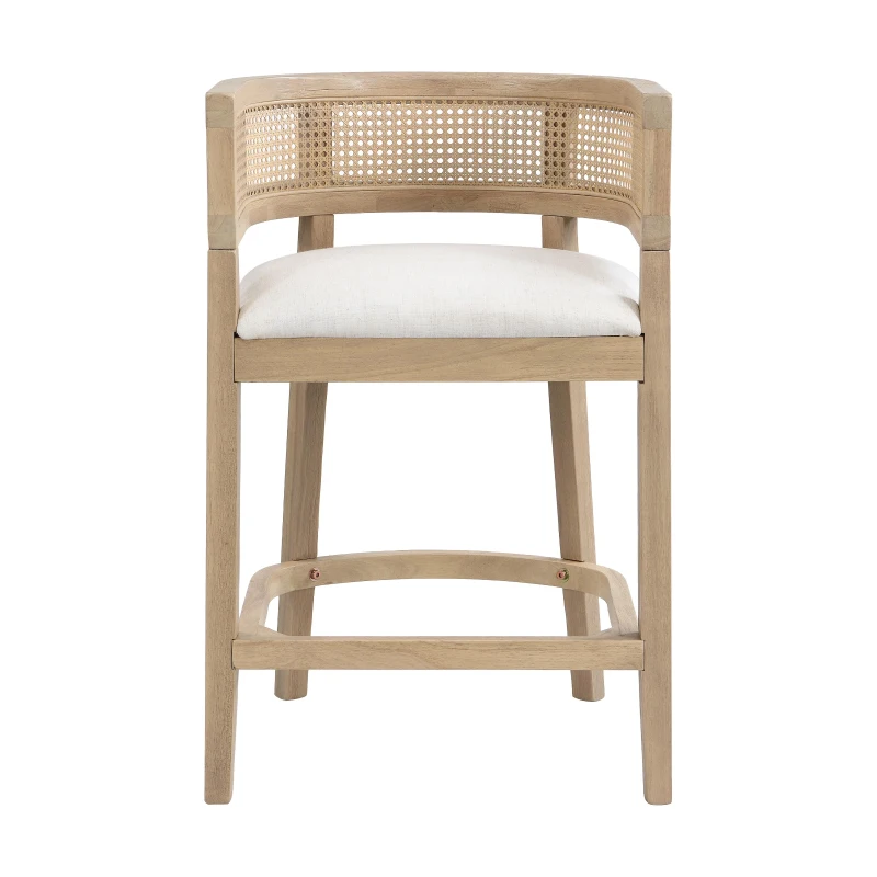 Rattan Upholstered Arm Counter Stools with U‑shaped backrest, Kitchen Island Stools with Foam Seat, 21'' L x 21'' W x 33.5'' H, Beige+Natural Ash