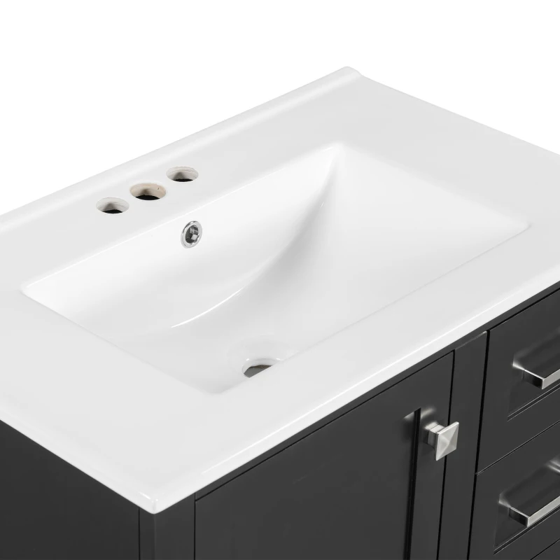 Modern Bathroom Vanity Sink Combo with Solid Wood Frame, Free-Standing Cabinet for Contemporary Bathrooms, 30'' L x 18.5'' W x 34'' H, Black