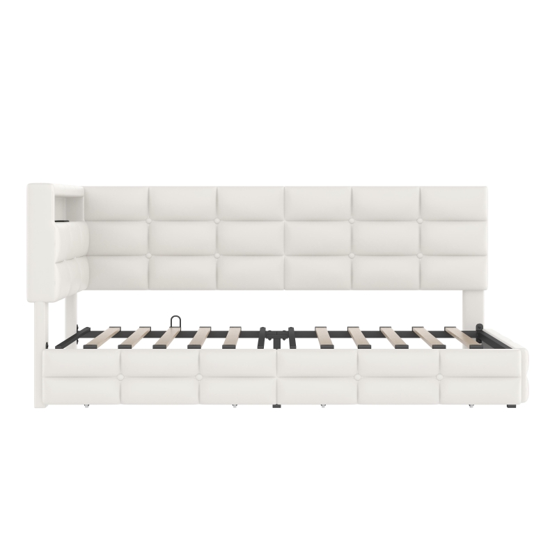 Upholstered Twin-Size Daybed with 2 Drawers and Charging Station, Multi-Functional Guest Bed with Storage Headboard, 77.5'' L x 39'' W x 35'' H, Beige