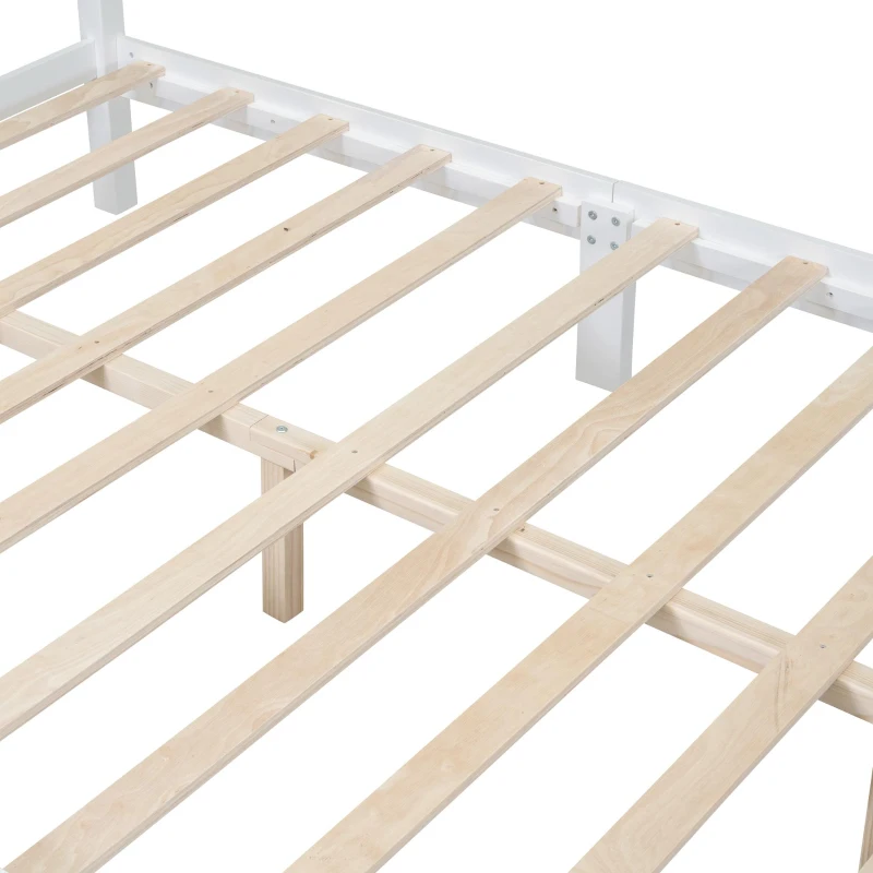 Queen Size Platform Bed with Wooden Slat Support and Solid Pine, Modern Wood Bed Frame with MDF Construction, 85'' L x 62.5'' W x 43.5'' H, White