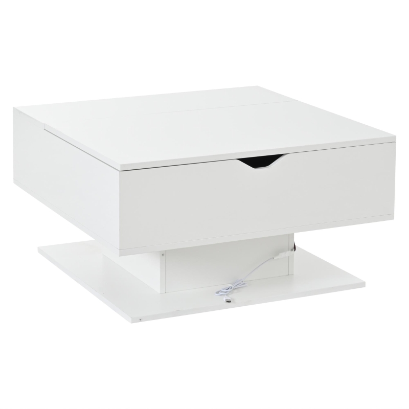 Hydraulic Lift Coffee Table with App-Controlled LED Lighting, Versatile Center Table with Hidden Storage, 29.5" L x 31.5" W x 21" H, White
