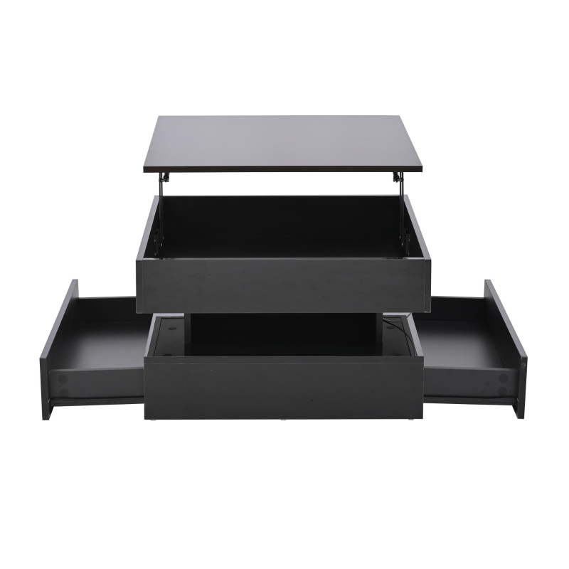 Lift-Top Coffee Table with App-Controlled LED Lighting and Liftable Top, Compact Center Table with 2 Drawers, 25.5" L x 25.5" W x 15" H, Black