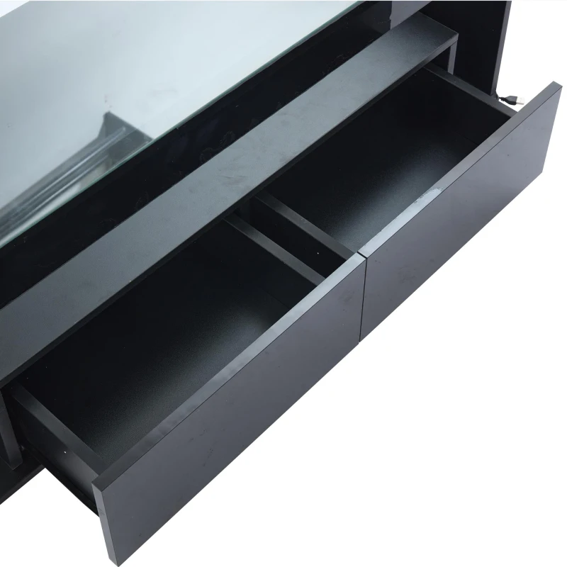 High-Gloss Coffee Table with App-Controlled RGB LED Strip, Spacious Center Table with Open Double-Layer Storage, 39.5" L x 19.5" W x 15.5" H, Black