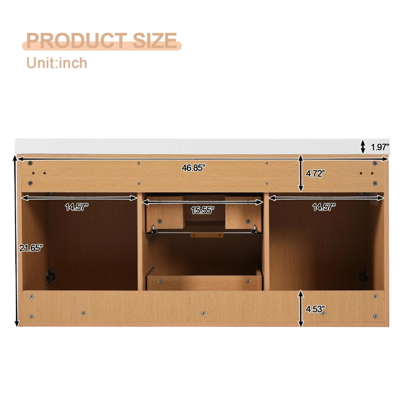 Single Sink Wall-Mounted Bathroom Vanity with SMC Top, Stylish Bathroom Cabinet with U-Shaped Drawers, 47'' L x 19.5'' W x 23.5'' H, Wood
