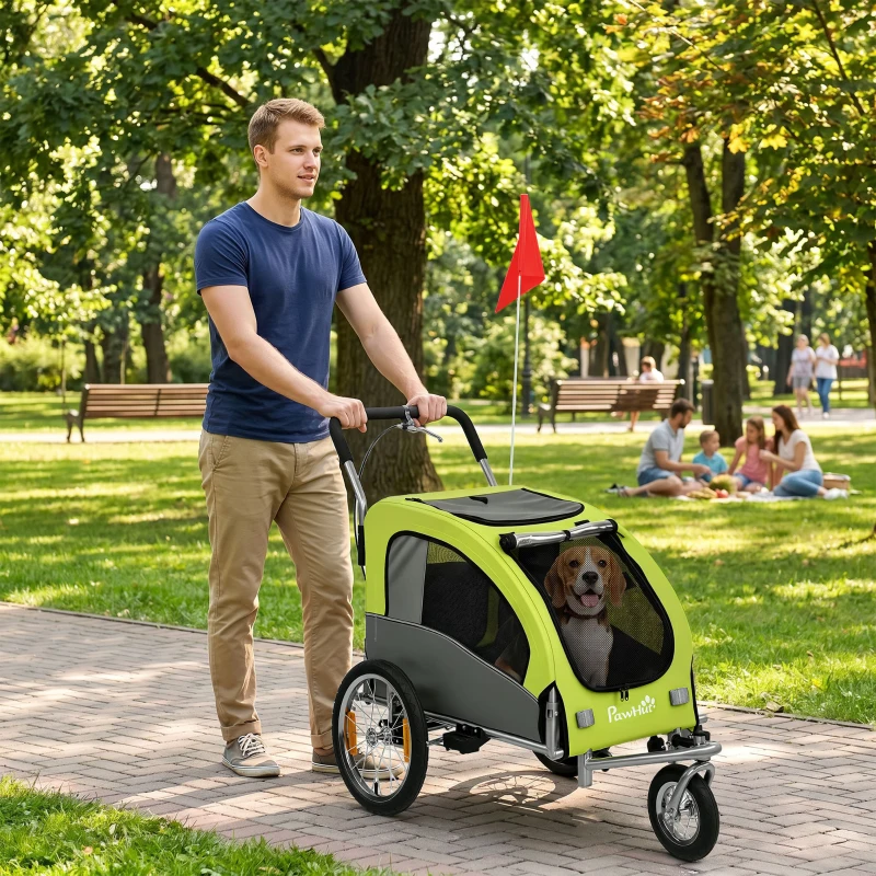 Aosom 2 in 1 Dog Bike Trailer, Foldable Pet Stroller, Dog Bicycle Trailer with Suspension, Universal Bicycle Coupler, Green