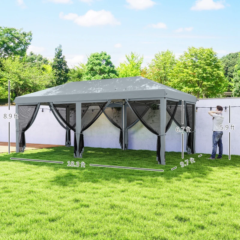 Outsunny 10' x 20' Pop Up Canopy Tent with Netting, Heavy Duty Instant Sun Shelter, Large Tents for Parties with Carry Bag for Outdoor, Garden, Patio, Gray