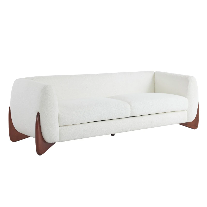Bouclé Sherpa Sofa with Removable Seat Cushions and Sinuous Spring Support, Oversized Lounge Couch with Wedge Feet, 82.5'' L x 32'' W x 27'' H, Beige