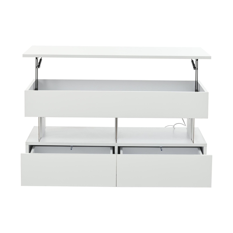 Sleek Lift-Top Coffee Table with LED Ambient Lighting, Modern Center Table with Height-Adjustable, 39.5" L x 19.5" W x 18" H, White