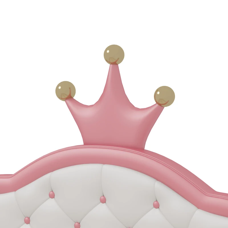 Twin Princess Platform Bed with Crown-Shaped Tufted Headboard, Crown Fantasy Bed Frame with Plywood Frame, 77.5'' L x 41'' W x 48.5'' H, Pink